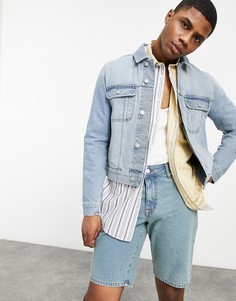 Укороченная джинсовая куртка голубого выбеленного цвета ASOS DESIGN-Голубой