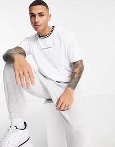 Белая oversize-футболка с контрастной окантовкой на вороте и логотипом на груди Good For Nothing-Белый