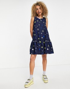 Платье с присборенной юбкой с принтом звезд Love Moschino-Многоцветный