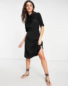 Черное чайное платье-рубашка Vila-Черный цвет