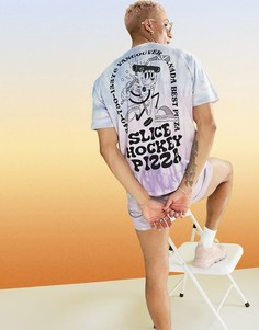 Свободная футболка с градиентной расцветкой тай-дай и принтом пиццы на спине ASOS DESIGN-Голубой