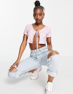 Сумеречно-розовый кроп-топ с завязкой Missguided-Розовый цвет