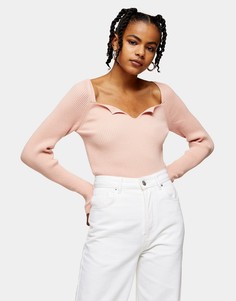 Трикотажный топ с квадратной горловиной Topshop-Розовый цвет