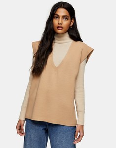 Вязаная oversized-майка с V-образным вырезом Topshop-Нейтральный