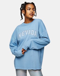 Голубой лонгслив с принтом "Nevada" Topshop