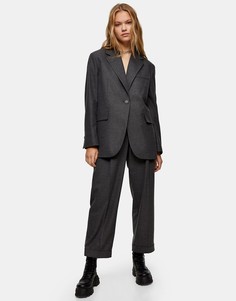 Темно-серый фланелевый пиджак с рисунком «в елочку» в стиле oversized Topshop