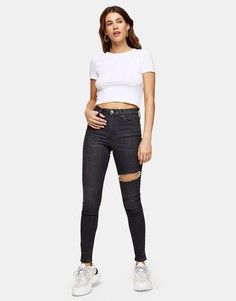 Черные выбеленные джинсы скинни со рваной отделкой на бедре Topshop Jamie-Черный цвет