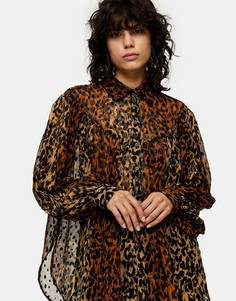 Коричневая oversized-блузка с набивкой флок Topshop-Коричневый цвет