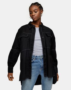 Черная oversized-рубашка с декоративной строчкой в стиле "casual" Topshop-Черный цвет