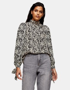 Черная блузка с защипами и объемными рукавами Topshop-Черный цвет