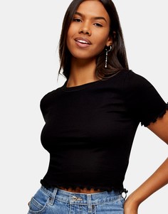 Черная футболка на каждый день с фигурной кромкой Topshop-Черный цвет