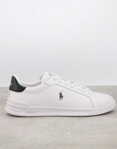 Белые кожаные кроссовки с черным логотипом Polo Ralph Lauren Heritage Court-Белый