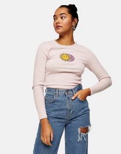 Розовый лонгслив с принтом солнца и луны Topshop-Розовый цвет