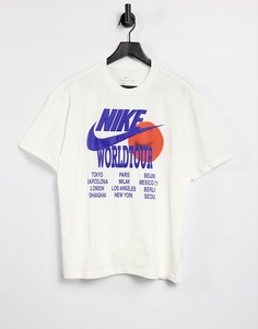 Белая oversized-футболка, с графическим принтом Nike World Tour Pack-Белый