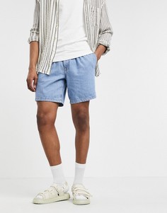Синие легкие джинсовые шорты узкого кроя со складками ASOS DESIGN-Голубой