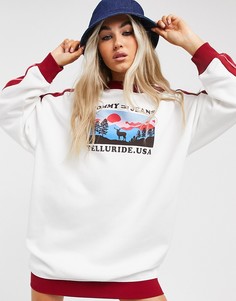 Белое платье-футболка с полосками по бокам на рукавах и принтом "Telluride USA" Tommy Jeans-Белый