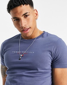 Базовая футболка выбеленного цвета индиго с логотипом и флагом на груди Tommy Hilfiger-Голубой