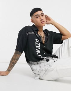 Черная oversized-рубашка с принтом Bershka-Черный цвет