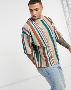 Серая меланжевая oversized-футболка из органического хлопка в полоску ASOS DESIGN-Серый
