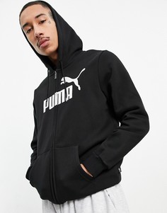 Черный худи на молнии с большим логотипом Puma Essentials-Черный цвет