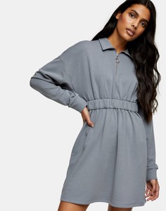 Серое платье мини с молнией на воротнике Topshop-Серый