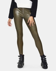 Брюки из искусственной кожи цвета хаки Topshop-Зеленый цвет