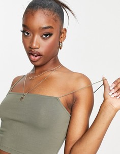 Оливковый кроп-топ бандо на тонких бретелях ASOS DESIGN Ultimate-Зеленый цвет