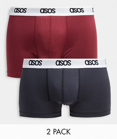 Набор из 2 боксеров-брифов из микрофибры красного и бордового цветов ASOS DESIGN-Многоцветный