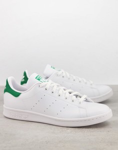 Белые кроссовки с зеленой вставкой adidas Originals Stan Smith-Белый