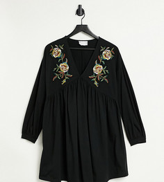 Платье мини с V-образным вырезом и цветочной вышивкой ASOS DESIGN Maternity-Черный цвет