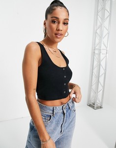 Черный укороченный топ без рукавов с кнопками ASOS DESIGN-Черный цвет