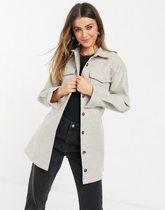 Серое oversized платье-рубашка в утилитарном стиле с поясом In The Style x Naomi Genes-Серый