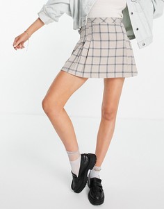 Бежевая плиссированная мини-юбка в клетку ASOS DESIGN-Многоцветный