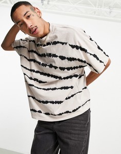 Черно-белая oversized-футболка в полоску с принтом тай-дай от комплекта ASOS DESIGN-Белый