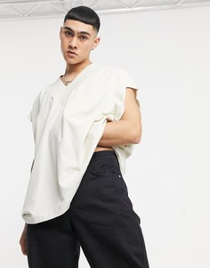 Бежевая плотная майка в стиле oversized с воротником в крупный рубчик ASOS DESIGN-Нейтральный