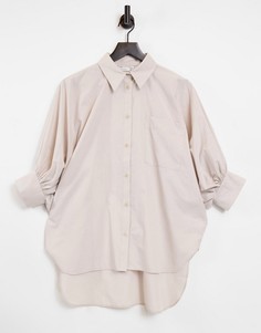 Светло-бежевая хлопковая рубашка в стиле oversized с объемными рукавами 3/4 ASOS DESIGN-Нейтральный