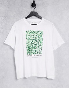 Белая футболка из органического хлопка с принтом на тему природы Monki Tovi-Белый