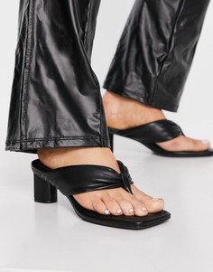 Черные босоножки на низком каблуке с перемычкой и мягкими ремешками Bershka-Черный цвет