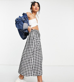 Фактурная юбка миди в черно-белую клетку с карманом ASOS DESIGN Petite-Многоцветный