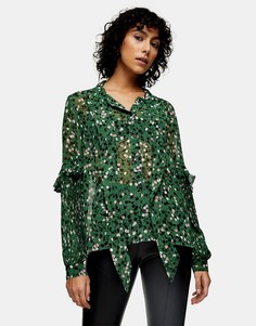 Зеленая блузка со складками на рукавах Topshop-Зеленый цвет