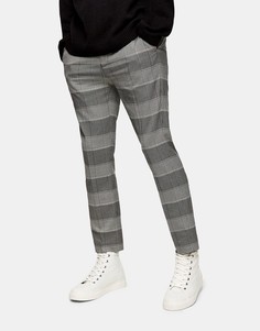 Коричнево-серые эластичные джоггеры зауженного кроя в клетку Topman-Коричневый цвет