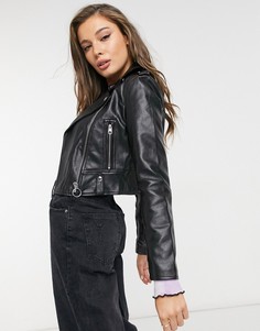 Черная байкерская куртка из искусственной замши Bershka-Черный цвет