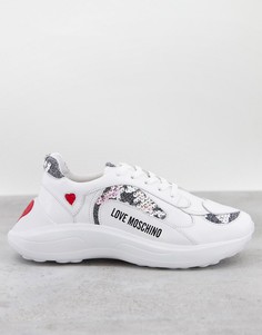Белые кроссовки на толстой подошве с серебристой отделкой Love Moschino-Серебристый