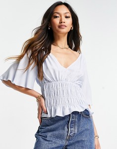 Светло-голубой топ с V-образным вырезом, присборенной талией и короткими рукавами ASOS DESIGN-Оранжевый цвет