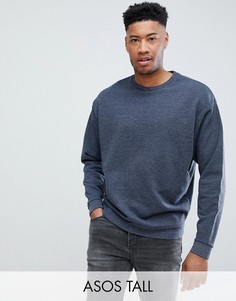 Темно-синий меланжевый oversized-свитшот с двойным воротом ASOS DESIGN Tall organic