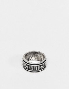 Широкое шлифованное кольцо серебристого цвета с римскими цифрами ASOS DESIGN-Серебристый
