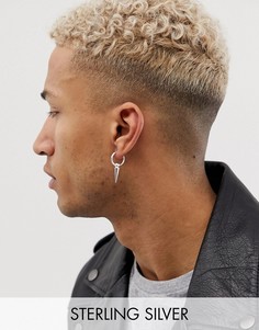 Серебряная серьга-кольцо с подвеской-шипом ASOS DESIGN-Серебристый