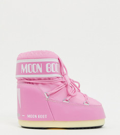 Розовые классические низкие зимние сапоги Moon Boot-Розовый