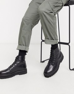 Черные ботинки из искусственной кожи на шнуровке и массивной подошве ASOS DESIGN Vegan-Черный цвет