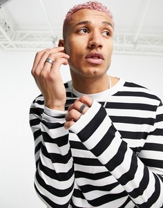 Черный лонгслив из органического хлопка в полоску ASOS DESIGN-Черный цвет